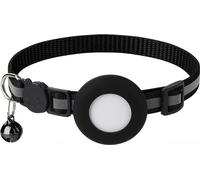 Collier pour chat, nylon réfléchissant, fermeture de sécurité, clochette amovible, suivi GPS de l'animal, avec poche pour support Airtag, noir