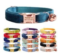 Collier pour chat personnalisé avec nom gravé et clochette, collier en velours personnalisé pour chiot et chaton (S (15,2 - 25,4 cm), vert)