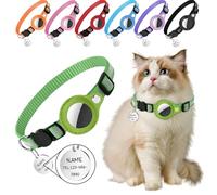 Collier pour Chat Personnalisé avec Tracker, Etiquette Nominative et Bande Réfléchissante, Collier pour Chaton avec Motif Personnalisé (Vert)