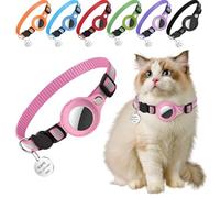 Collier pour Chat Personnalisé avec Tracker, Etiquette Nominative et Bande Réfléchissante, Collier pour Chaton avec Motif Personnalisé (Rose)