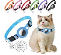 Collier pour Chat Personnalisé avec Tracker, Etiquette Nominative et Bande Réfléchissante, Collier pour Chaton avec Motif Personnalisé (Bleu)