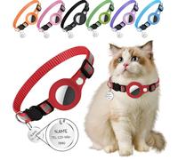 Collier pour Chat Personnalisé avec Tracker, Etiquette Nominative et Bande Réfléchissante, Collier pour Chaton avec Motif Personnalisé (Rouge)