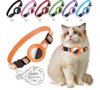 Collier pour Chat Personnalisé avec Tracker, Etiquette Nominative et Bande Réfléchissante, Collier pour Chaton avec Motif Personnalisé (Orange)
