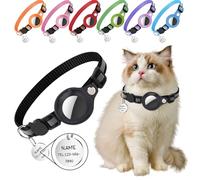 Collier pour Chat Personnalisé avec Tracker, Etiquette Nominative et Bande Réfléchissante, Collier pour Chaton avec Motif Personnalisé (Noir)