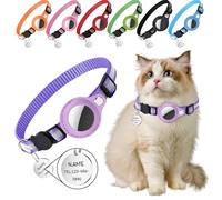 Collier pour Chat Personnalisé avec Tracker, Etiquette Nominative et Bande Réfléchissante, Collier pour Chaton avec Motif Personnalisé (Violet)
