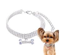 Collier pour chien, 3 rangées de strass et pendentif en forme d'os | 3 rangées de strass réglables pour chat et chien de petite taille