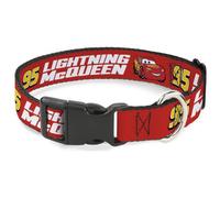 Collier pour chien à clip en plastique Disney | Cars 95 Flash McQueen Bague d'identification réglable avec texte et pose Rouge