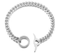 Collier pour chien à maillons cubains hautement polis, 10 mm, robuste, résistant à la mastication, collier de dressage réglable avec fermoir à bascule et plaque d'identité pour chiens de petite