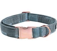 Collier pour Chien à Rayures Bleu-Gris avec nœud Papillon en Tissu Doux et Coton avec Boucle en métal réglable-Collier-XXS