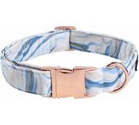 Collier pour Chien à Vagues Bleu et Rose avec nœud Papillon en Tissu Doux et Coton avec Boucle en métal réglable-Collier-XS