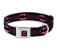 Collier pour Chien avec Boucle de Ceinture de sécurité Batman Shield - Noir - Rose Vif - 40,6 à 58,4 cm de Large