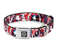Collier pour Chien avec Boucle de Ceinture de sécurité Captain America - Motif Camouflage, Bleu, Blanc, Rouge, 45,7 à 81,2 cm de Large