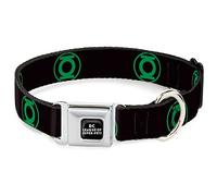 Collier pour chien avec boucle de ceinture de sécurité DC League of Super Pets Green Lantern Logo Noir/vert 33 à 43 cm Largeur 3,8 cm