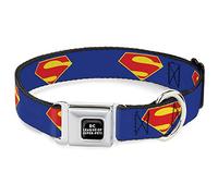 Collier pour chien avec boucle de ceinture de sécurité DC League of Super Pets Superman Logo Bleu Rouge Jaune 24 à 33 cm 2,5 cm de large