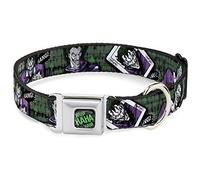 Collier pour chien avec boucle de ceinture de sécurité Joker 4 poses Carte Joker Haha Smile Bang Gris Vert Violet 22,9 à 38,1 cm de large