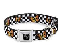 Collier pour Chien avec Boucle de Ceinture de sécurité Motif monarque Papillon dispersé à Carreaux Noir/Blanc 22,9 à 38,1 cm x 2,5 cm