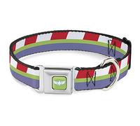 Collier pour Chien avec Boucle de Ceinture de sécurité Toy Story Buzz Lightyear Space Ranger rayé Rouge/Vert/Violet 22,9 à 38,1 cm de Large