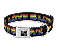Collier pour chien avec boucle de ceinture Love is Love Cœur Noir arc-en-ciel 38 à 66 cm 2,5 cm de large