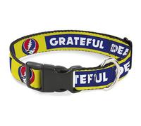 Collier pour chien avec boucle en plastique, boîte de texte Grateful Dead et logo Steal Your Face Jaune/bleu, 33 à 43 cm, 3,8 cm de large