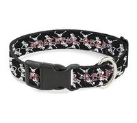 Collier pour chien avec boucle en plastique Grateful Dead Squelettes dansants et texte Noir/blanc/rouge 40,6 à 58,4 cm de large