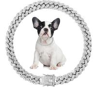 Collier pour chien avec diamant - Collier étrangleur en métal à maillons cubains - 13 mm de large - Bijoux pour animaux domestiques - Pour chiot, chiens de petite, moyenne et grande taille - Argenté
