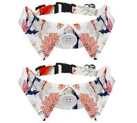 Collier pour chien avec nœud papillon - Collier de smoking formel réglable avec collier de chemise amovible - Collier pour chat de petite taille - Motif tropical avec ancre de poisson koï et coraux
