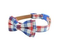Collier pour chien avec nœud papillon - Collier pour chien de race, chiot de petite, moyenne et grande taille, réglable, 18 couleurs et 3 tailles (carreaux rouge/blanc/bleu, taille M 33 à 45,7 cm)