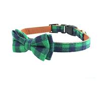 Collier pour chien avec nœud papillon - Collier pour chien de race et chiot de petite, moyenne et grande taille, réglable, 18 couleurs et 3 tailles (carreaux verts, taille M : 33 à 45,7 cm)