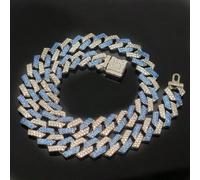 Collier pour chien bleu argenté, chaîne cubaine en diamant artificiel, 15 mm de large, collier pour chien, chaîne en métal pour chat, collier en cristal pour animaux de compagnie, bijoux accessoires p