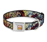 Collier pour Chien Boucle de Ceinture de sécurité 4 Poses d'action de Super-héros Scènes de Bande dessinée Blanc Noir Éclaboussures 38 à 66 cm 2,5 cm de Large