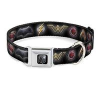 Collier pour chien Boucle de ceinture de sécurité Justice League 2017 6 icônes de super-héros Noir 33 à 45,7 cm 3,8 cm de large