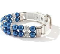 Collier pour Chien， Collier de Luxe for Chien, Fait à la Main, en Perles, réglable, Cuir PU, élégant, avec Strass Cristal(Blu,Small)