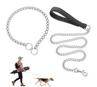 Collier pour chien de 65 cm, chaîne étrangleur pour chiens, laisse en métal 120 cm, collier coulissant pour chiens de taille moyenne et grande, anti-morsure, réglable, pour dressage de chien,