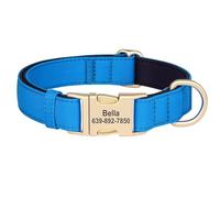 Collier pour chien d'extérieur en nylon imperméable personnalisé avec plaque d'identification pour chiens de petite et moyenne taille, carlin, labrador, bleu, L