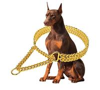 Collier pour Chien en Acier Inoxydable doré 18 carats - Marche réglable - Chaîne gourmette Cuban Link - Double rangée - pour Chiens de Grande Taille et Moyenne - 30,5 à 40,6 cm - 18 carats