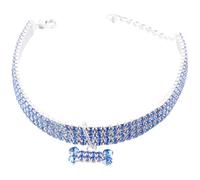 Collier pour Chien en Cristaux Réglable, Chaîne Os Bleu, Polyester | Boucle Ajustable, Style Luxe et Mode, Usage Promenade ou Sport, pour Chien Domestique