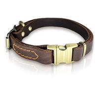 Collier pour chien en cuir avec boucle à dégagement rapide - Collier réglable en cuir de vache véritable souple et robuste pour chiens de petite, moyenne et grande taille (taille M, tour de cou 35,6 à