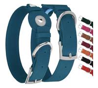 Collier pour chien en cuir avec support Airtag - Collier Apple Air Tag - Collier GPS de suivi souple pour chiens de petite, moyenne et grande taille (bleu fumé, taille S, tour de cou de 22,9 à 30,5 cm