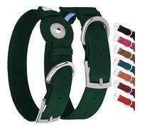 Collier pour chien en cuir avec support Airtag - Collier Apple Air Tag - Collier GPS de suivi souple pour chiens de petite, moyenne et grande taille (vert, L, tour de cou de 38,1 à 48,3 cm)