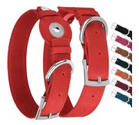 Collier pour chien en cuir avec support Airtag - Collier Apple Air Tag - Collier GPS de suivi souple pour chiens de petite, moyenne et grande taille (rouge, M, tour de cou de 30,5 à 38,1 cm)