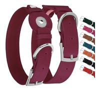 Collier pour chien en cuir avec support Airtag - Collier Apple Air Tag - Collier GPS de suivi souple pour chiens de petite, moyenne et grande taille (bordeaux, taille L, tour de cou de 38,1 à 48,3 cm)