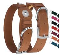 Collier pour chien en cuir avec support Airtag - Collier Apple Air Tag - Collier GPS de suivi souple pour chiens de petite, moyenne et grande taille (marron, XL, tour de cou de 48,3 à 61 cm)