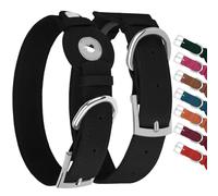 Collier pour chien en cuir avec support Airtag - Collier Apple Air Tag pour chien - Collier GPS de suivi souple pour chiens de petite, moyenne et grande taille (noir, taille S, tour de cou de 22,9 à