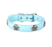 Collier pour chien en cuir avec tête de mort pour chiens de petite et moyenne taille (bleu, taille XS)