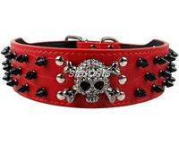 Collier pour Chien en Cuir clouté à Pointes de 2'' de Large, Rivets à balles avec tête de Mort Cool, Accessoires pour Animaux de Compagnie pour Chiens de Taille Moyenne et Grande S-XL, Rouge, S