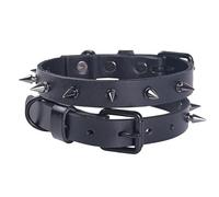Collier pour chien en cuir clouté, en cuir véritable robuste avec pointes en métal pour chiens de petite, moyenne et grande race, fait à la main, accessoire de style punk noir solide (noir, M)