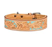 Collier pour Chien en Cuir MICHUR Mariano Collier en Cuir pour Chien Beige Bleu Marron Cuir avec des Motifs Floraux estampés Disponible en différentes Tailles
