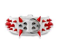 Collier pour chien en cuir PU clouté à pointes pointues de 5,1 cm de large, réglable, pour chiens de taille moyenne et grande, tailles S, M, L, XL, blanc et rouge, taille L