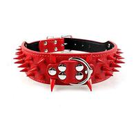 Collier pour chien en cuir PU clouté à pointes pointues de 5,1 cm de large, réglable, pour chiens de taille moyenne et grande, tailles S, M, L, XL, rouge à pics L