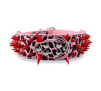 Collier pour chien en cuir PU clouté à pointes pointues de 5,1 cm de large, réglable, pour chiens de taille moyenne et grande, tailles S, M, L, XL, rose, rouge, XL